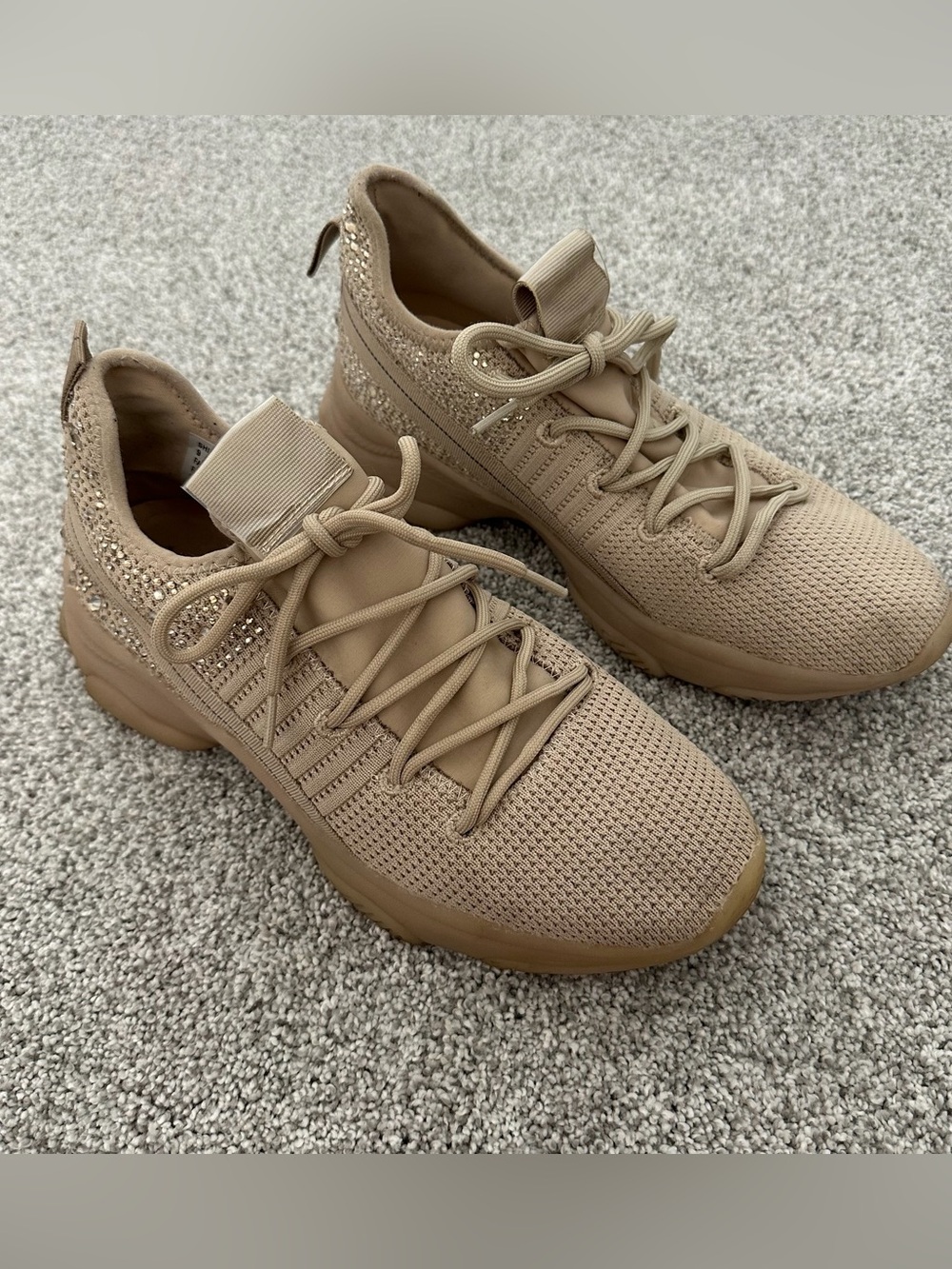 SHIMMERR Neutral Pink/Tan Knit Lace-Up Athletic Sneakers